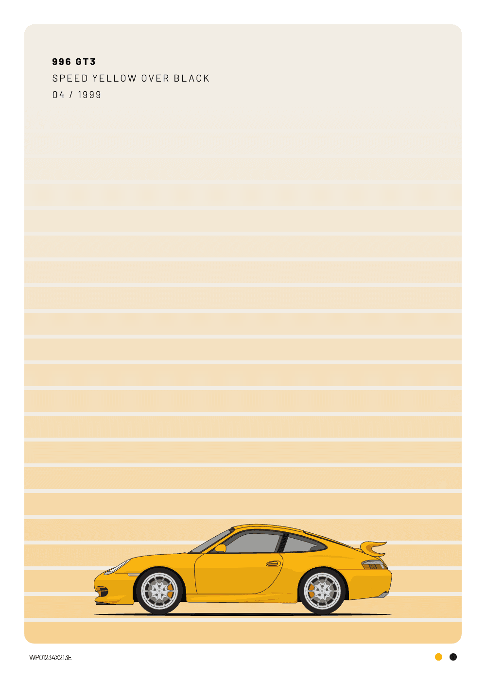 Personalized Porsche 996 GT3 poster in Speed Yellow, Paint Sample style — Heckblick Fine Prints