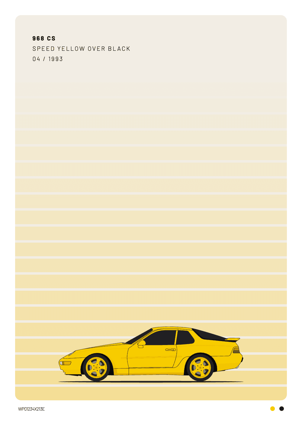 Personalized Porsche 968 CS poster in Speed Yellow, Paint Sample style — Heckblick Fine Prints