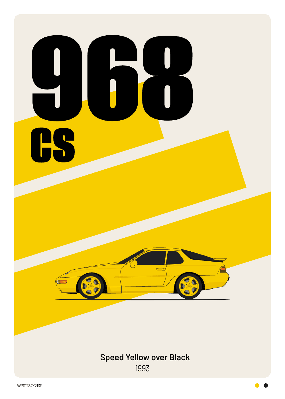 Personalized Porsche 968 CS poster in Speed Yellow, Signature style — Heckblick Fine Prints