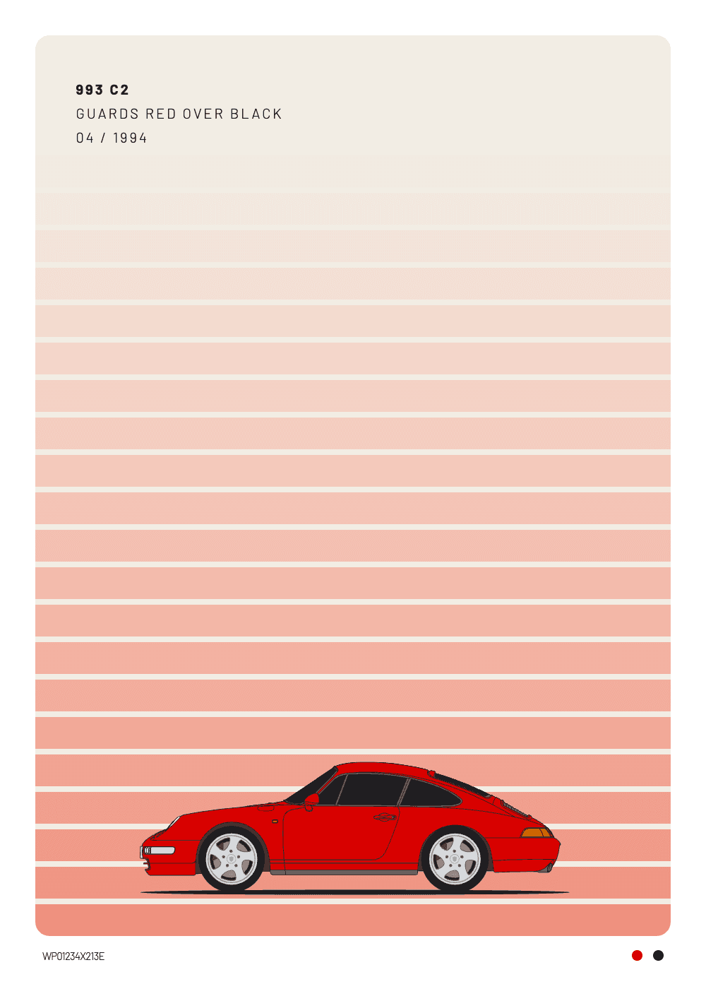Personalized Porsche 993 Carrera 2 poster in Guards Red, Paint Sample style — Heckblick Fine Prints