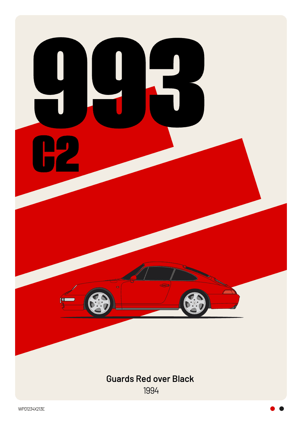 Personalized Porsche 993 Carrera 2 poster in Guards Red, Signature style — Heckblick Fine Prints