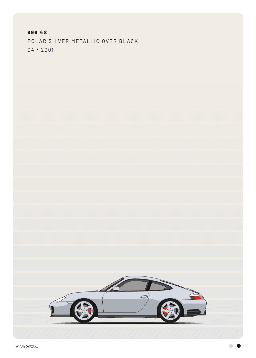 Personalisiertes Porsche 996 Carrera 4S-Poster in Polar Silver Metallic, Paint Sample-Stil — Heckblick Fine Prints