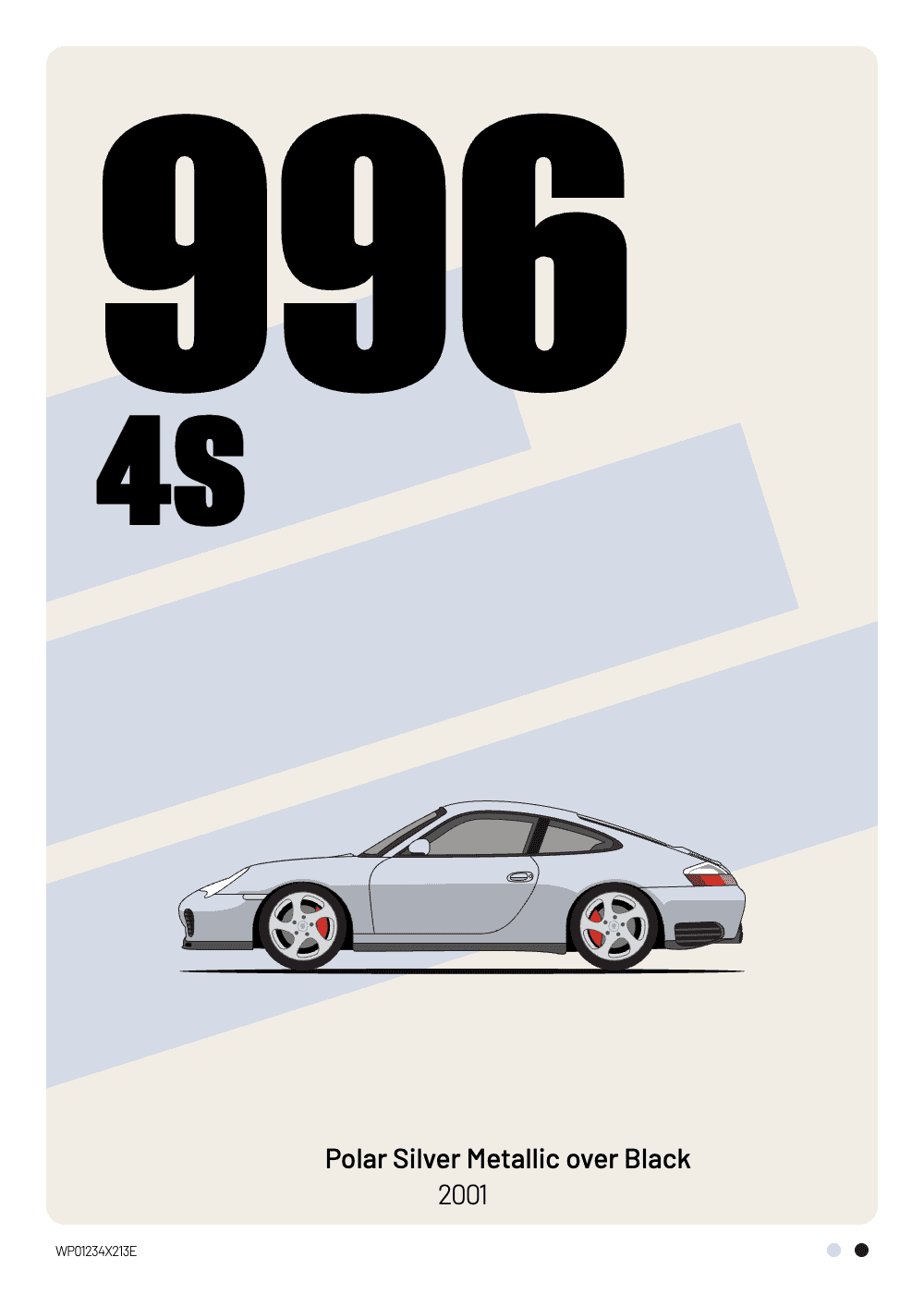 Personalisiertes Porsche 996 Carrera 4S-Poster in Polar Silver Metallic, Signature-Stil — Heckblick Fine Prints