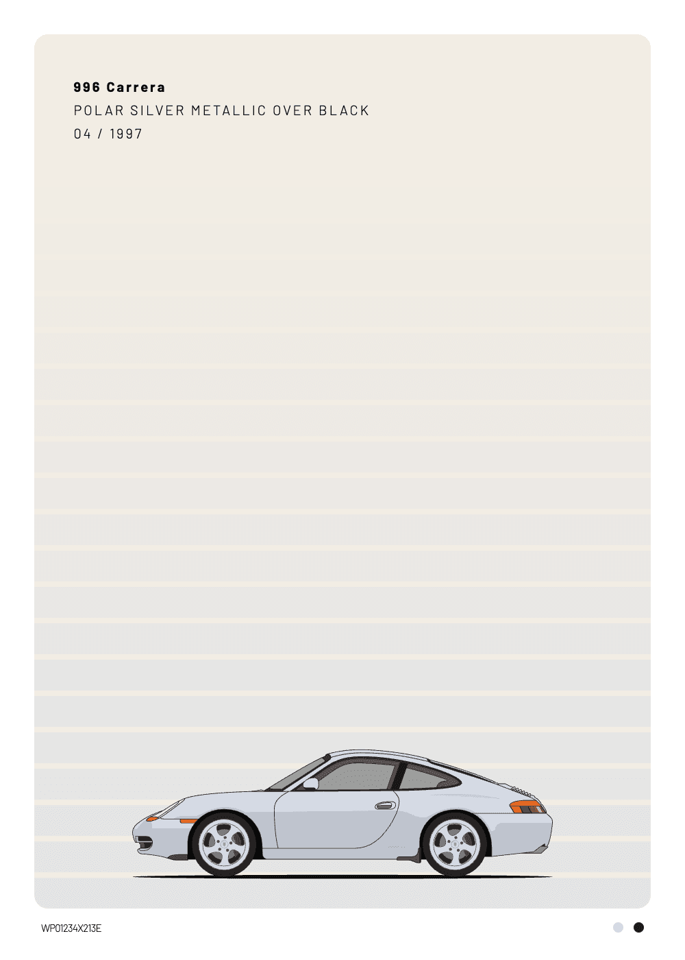 Personalized Porsche 996 Carrera poster in Polar Silver Metallic, Paint Sample style — Heckblick Fine Prints