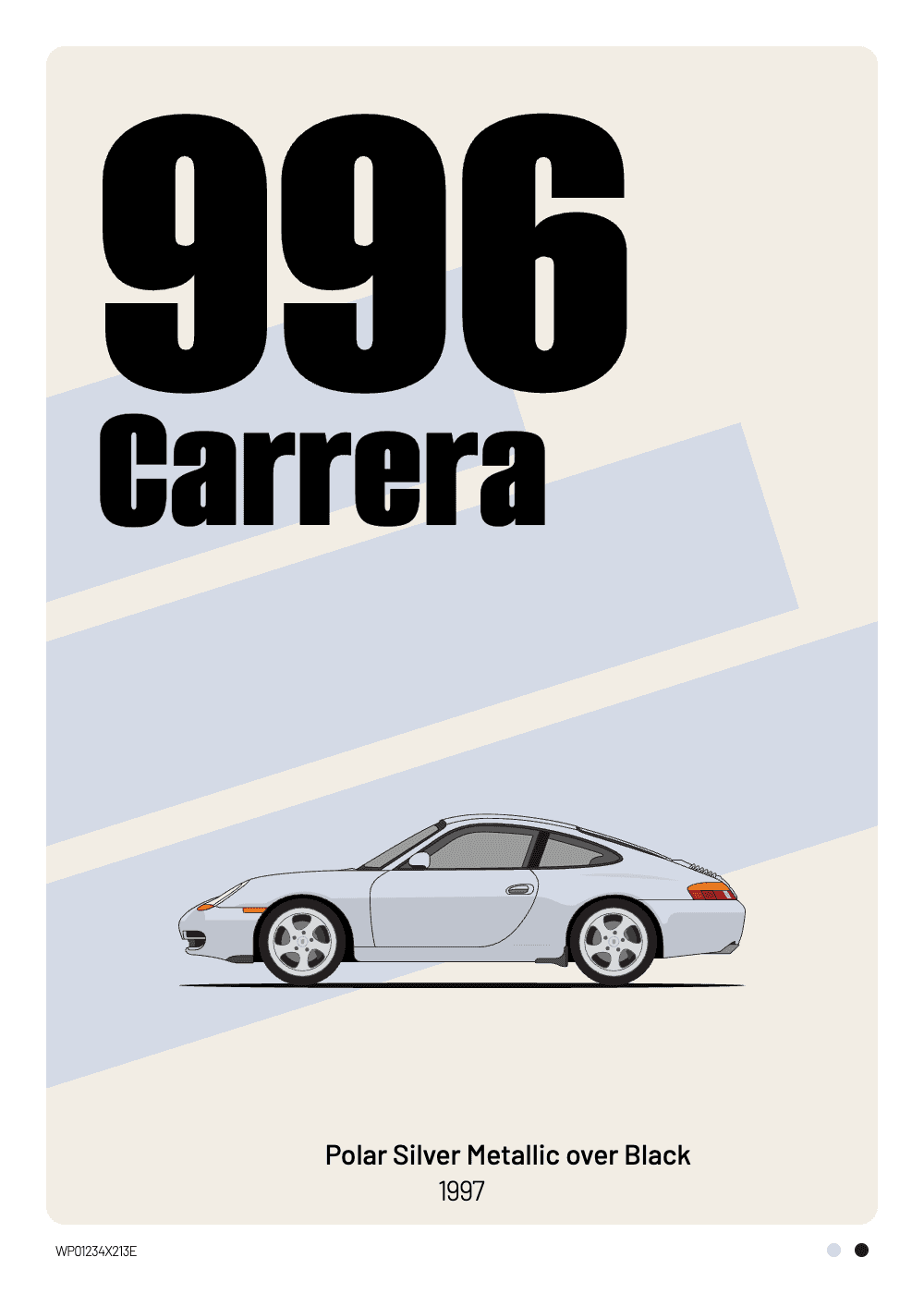 Personalized Porsche 996 Carrera poster in Polar Silver Metallic, Signature style — Heckblick Fine Prints