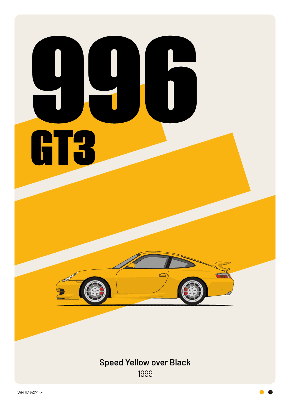 Personalized Porsche 996 GT3 poster in Speed Yellow, Signature style — Heckblick Fine Prints