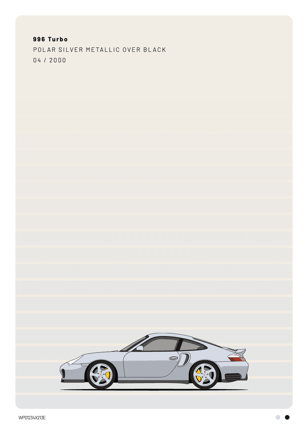 Personalisiertes Porsche 996 Turbo-Poster in Polar Silver Metallic, Paint Sample-Stil — Heckblick Fine Prints