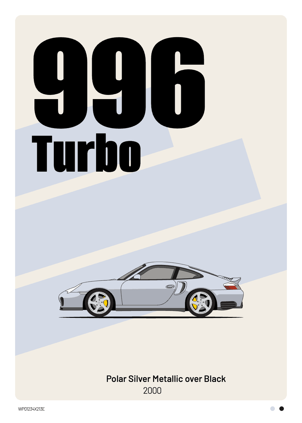 Personalisiertes Porsche 996 Turbo-Poster in Polar Silver Metallic, Signature-Stil — Heckblick Fine Prints
